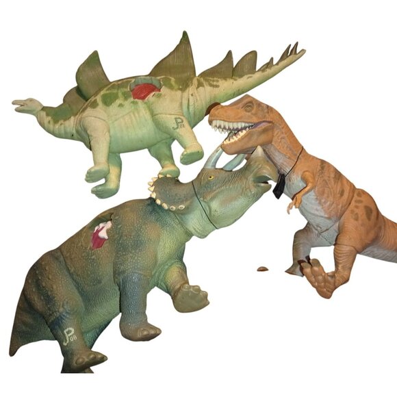 1990s Jurassic ParK 3pc T-Rex JP06 Stegosaurus JP07 Triceratops JP08 Vintage W/O - Picture 2 of 16